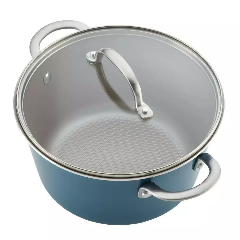 Ayesha Home Collection Porcelain Enamel Nonstick Cookware Set, 10-Piece, Twilight Teal by Ayesha Curry 6 Ayesha Home Collection Porcelain Enamel Nonstick Cookware Set, 10-Piece, Twilight Teal by Ayesha Curry - Image 4