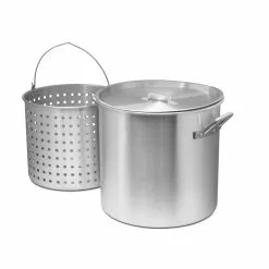 84 qt. Aluminum Cooking Stock Pot with Basket for Steaming Tamales Seafood Crawfish Boiler with Lid by Unbranded