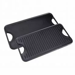 18.5 in x 10 in Black, Cast Iron Reversible Griddle/Skillet. Compatible on all Cooking Surfaces by Victoria