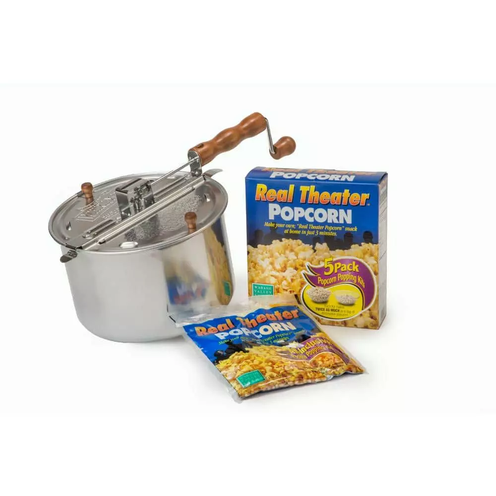 Whirley-Pop 6-Piece Aluminum Silver Stovetop Popcorn Popper with 5 Real Theater All-Inclusive Popping Kits by Wabash Valley Farms 2 Whirley-Pop 6-Piece Aluminum Silver Stovetop Popcorn Popper with 5 Real Theater All-Inclusive Popping Kits by Wabash Valley Farms