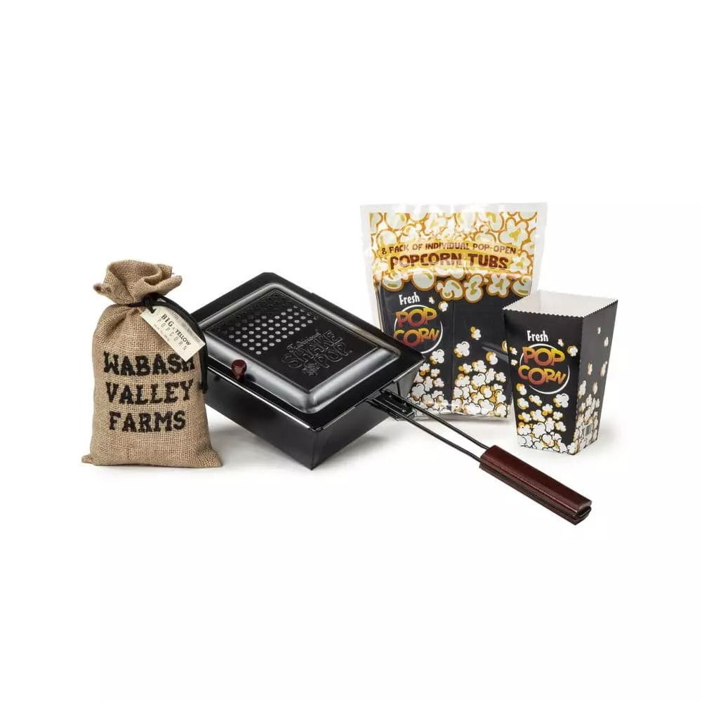 3 qt. Aluminum Shake and Pop Outdoor Popcorn Popper with 2 lbs. of Big and Yellow Gourmet Popping Kernels and 8-Tubs by Wabash Valley Farms 3 3 qt. Aluminum Shake and Pop Outdoor Popcorn Popper with 2 lbs. of Big and Yellow Gourmet Popping Kernels and 8-Tubs by Wabash Valley Farms