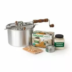 4-Piece Aluminum Silver Stovetop Popcorn Popper Set with DIY Organic Popcorn Kit by Whirley Pop