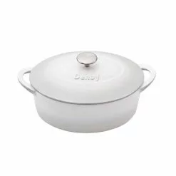 Natural Canvas 4.5 qt. Oval Cast Iron Casserole Dish in White with Lid by Denby