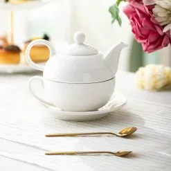 White Porcelain Teapot 11 Ounce Tea for One Set 1 Piece Teacup and Saucer by MALACASA 12 White Porcelain Teapot 11 Ounce Tea for One Set 1 Piece Teacup and Saucer by MALACASA -Cookware Sales Shop white malacasa tea kettles sweet time 009 1f 1000