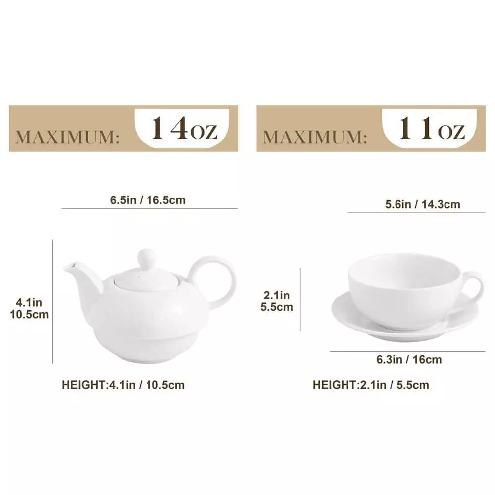 White Porcelain Teapot 11 Ounce Tea for One Set 1 Piece Teacup and Saucer by MALACASA 4 White Porcelain Teapot 11 Ounce Tea for One Set 1 Piece Teacup and Saucer by MALACASA - Image 2