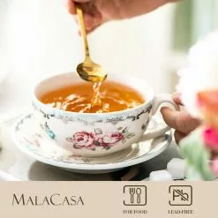 Porcelain Tea for One Set Teapot 11 Ounce Tea Set 1 Piece Teacup and Saucer by MALACASA 11 Porcelain Tea for One Set Teapot 11 Ounce Tea Set 1 Piece Teacup and Saucer by MALACASA -Cookware Sales Shop white with pattern malacasa tea kettles sweet time 010 4f 1000