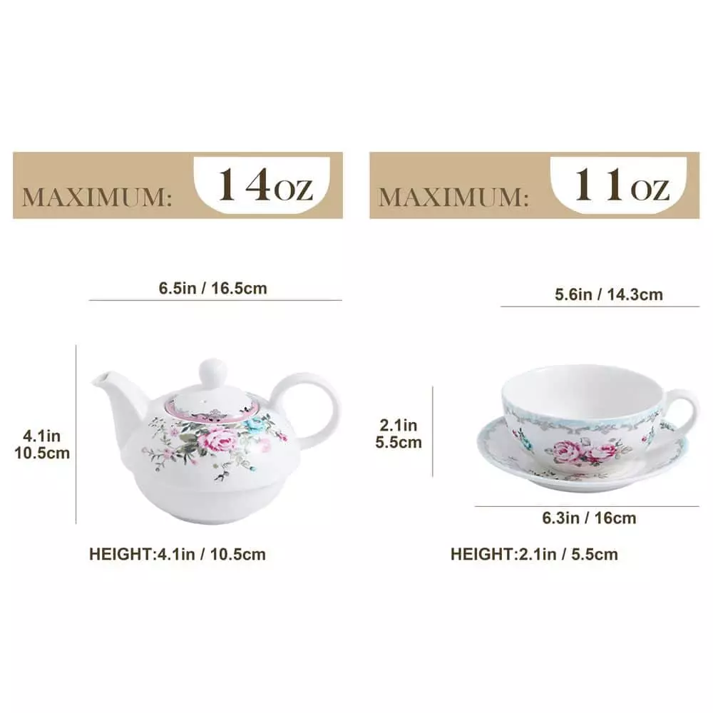 Porcelain Tea for One Set Teapot 11 Ounce Tea Set 1 Piece Teacup and Saucer by MALACASA 4 Porcelain Tea for One Set Teapot 11 Ounce Tea Set 1 Piece Teacup and Saucer by MALACASA - Image 2