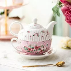 Porcelain Tea Pot Set for One 11 Ounce Teapot 1 Piece Teacup and Saucer Set by MALACASA 13 Porcelain Tea Pot Set for One 11 Ounce Teapot 1 Piece Teacup and Saucer Set by MALACASA -Cookware Sales Shop white with pattern malacasa tea kettles sweet time 012 1f 1000