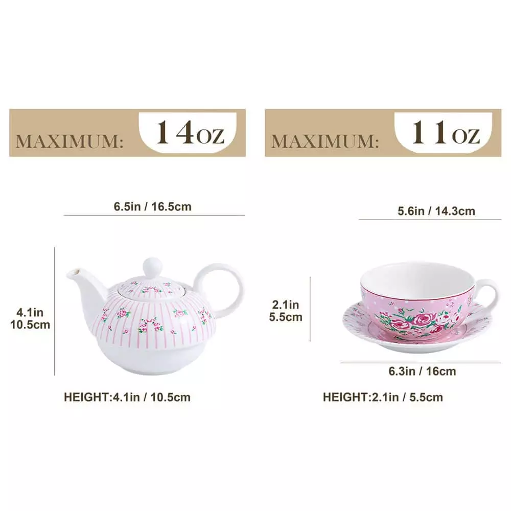Porcelain Tea Pot Set for One 11 Ounce Teapot 1 Piece Teacup and Saucer Set by MALACASA 4 Porcelain Tea Pot Set for One 11 Ounce Teapot 1 Piece Teacup and Saucer Set by MALACASA - Image 2