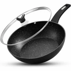 CSK 12 in. Black Aluminum Nonstick Induction Compatible Wok with Lid by Unbranded