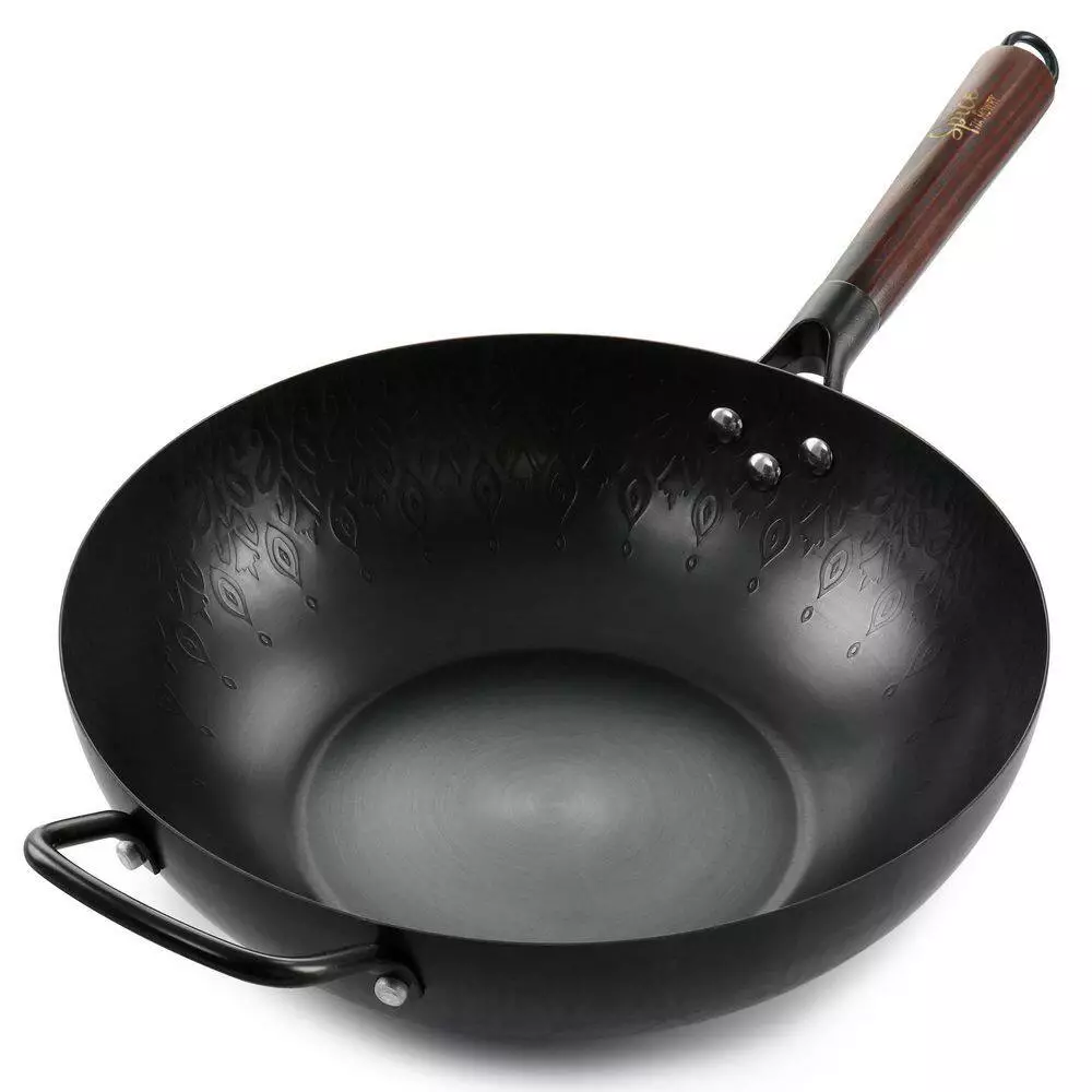 12 in. Carbon Steel Wok with Wooden Handle in Black by Spice BY TIA MOWRY 4 12 in. Carbon Steel Wok with Wooden Handle in Black by Spice BY TIA MOWRY - Image 2