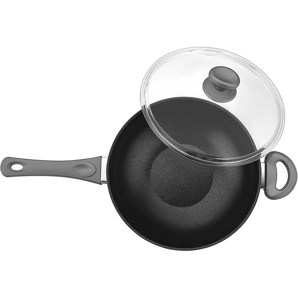 11 inch Titanium Coated Aluminum NonStick Wok Pan in Gray with Glass Lid by Context 6 11 inch Titanium Coated Aluminum NonStick Wok Pan in Gray with Glass Lid by Context - Image 4