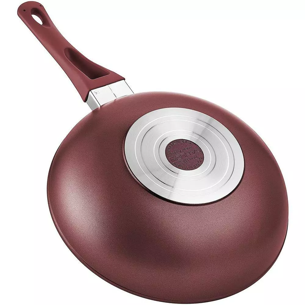 11 in. Red Titanium Coated Aluminum Non-Stick Wok with Glass Lid by CONTEXT 5 11 in. Red Titanium Coated Aluminum Non-Stick Wok with Glass Lid by CONTEXT - Image 3