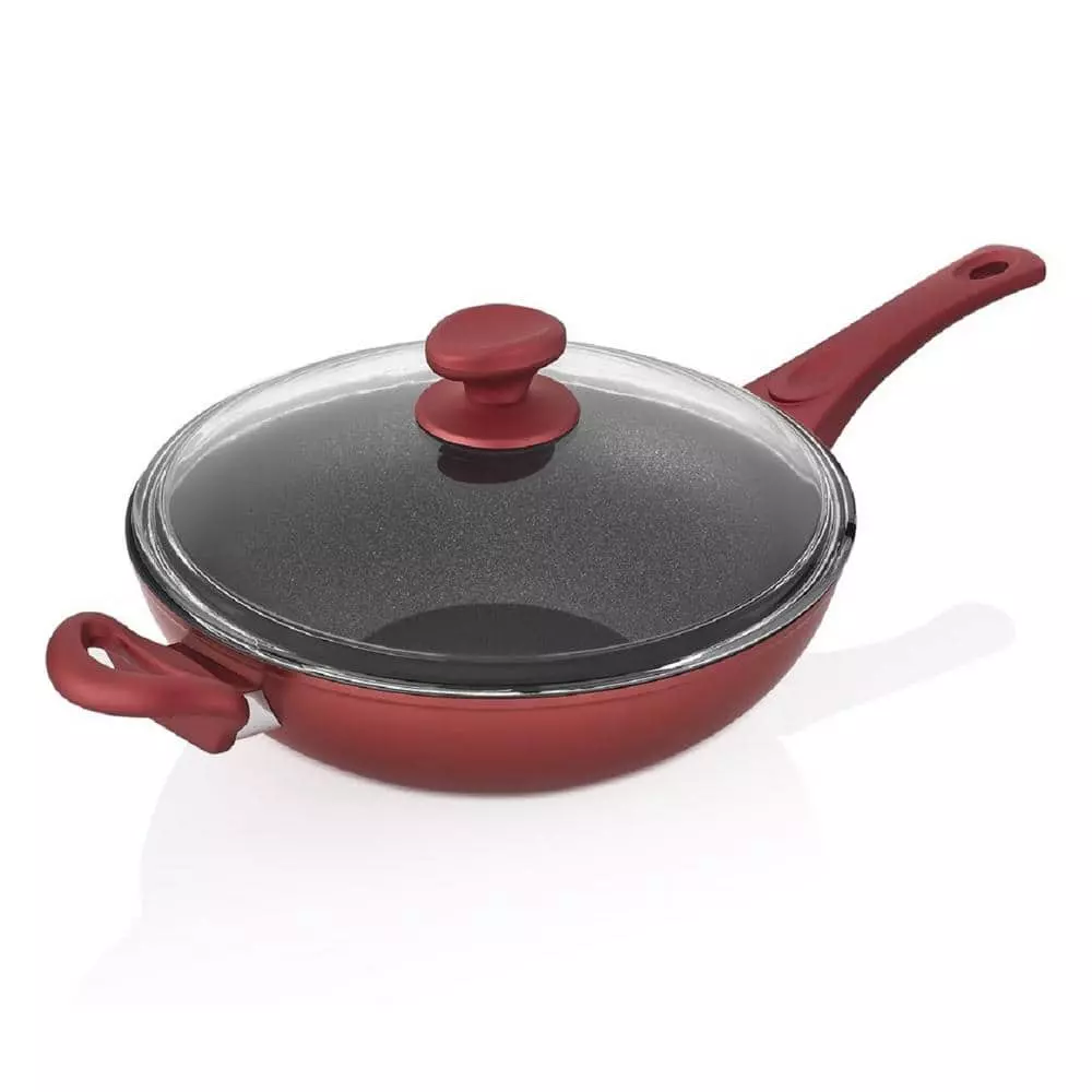 11 in. Red Titanium Coated Aluminum Non-Stick Wok with Glass Lid by CONTEXT 3 11 in. Red Titanium Coated Aluminum Non-Stick Wok with Glass Lid by CONTEXT