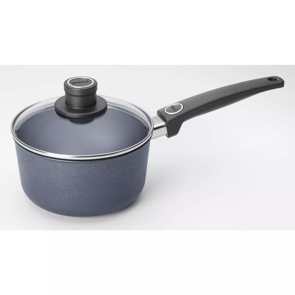 Diamond LITE Induction 2.2 qt. Cast Aluminum Nonstick Sauce Pan in Gray with Glass Lid by Woll 3 Diamond LITE Induction 2.2 qt. Cast Aluminum Nonstick Sauce Pan in Gray with Glass Lid by Woll