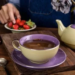 Porcelain Tea Set for One Mixed Colors Glazed Teapot Teacup and Saucer(Yellow and Purple) by Artvigor -Cookware Sales Shop yellow and purple artvigor tea kettles art cc010 31 1000