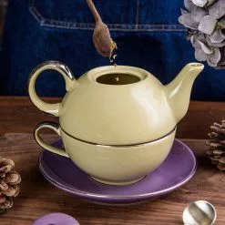 Porcelain Tea Set for One Mixed Colors Glazed Teapot Teacup and Saucer(Yellow and Purple) by Artvigor -Cookware Sales Shop yellow and purple artvigor tea kettles art cc010 4f 1000