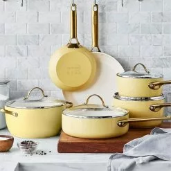 Reserve 10-Piece Hard Anodized Aluminum Ceramic Nonstick Cookware Pots and Pans Set in Yellow by GreenPan -Cookware Sales Shop yellow greenpan pot pan sets cc005210 001 31 1000